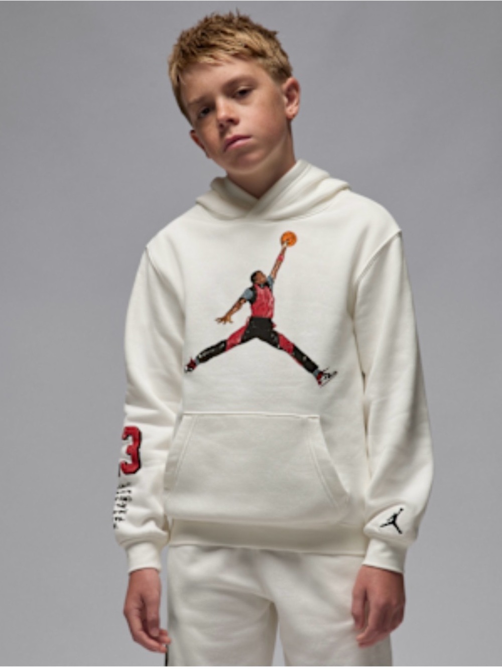 Nike Kids Cream Pullover Hoodie with Jumpman Graphic